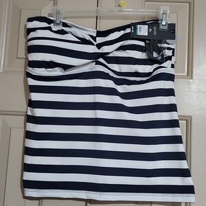 Striped Dark Gray and White Strapless Swimtop And Swimshorts